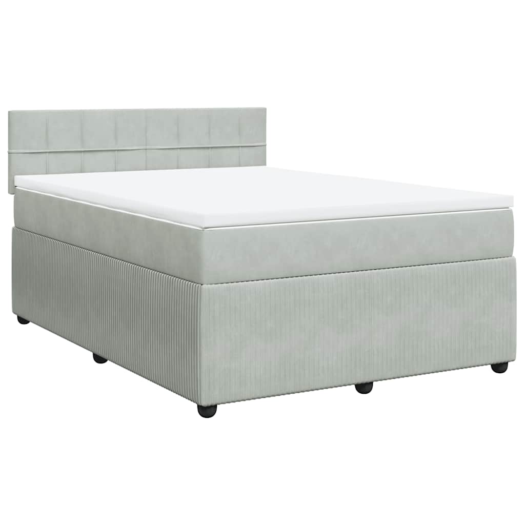 Κρεβάτι Boxspring με Στρώμα Ανοιχτό Γκρι 140x200 εκ. Βελούδινο - Pakobazaar