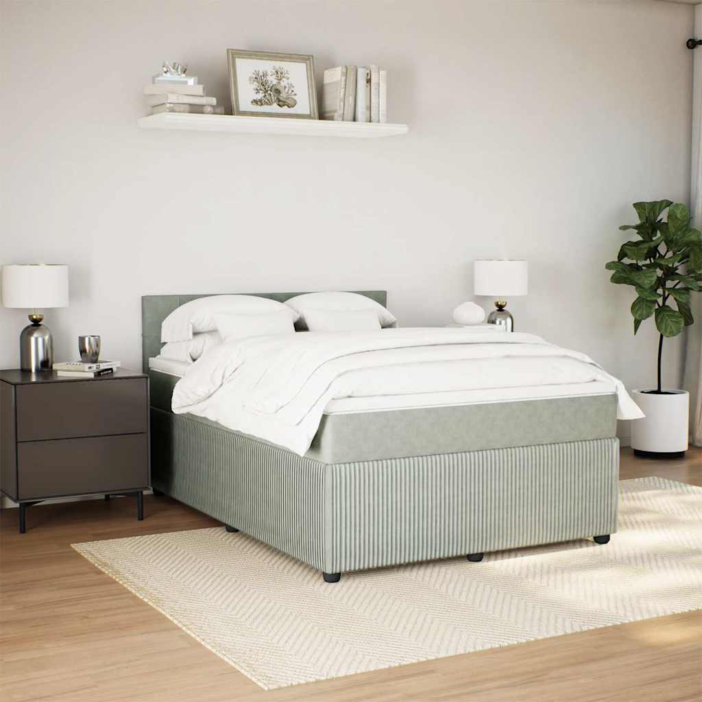Κρεβάτι Boxspring με Στρώμα Ανοιχτό Γκρι 140x200 εκ. Βελούδινο - Pakobazaar