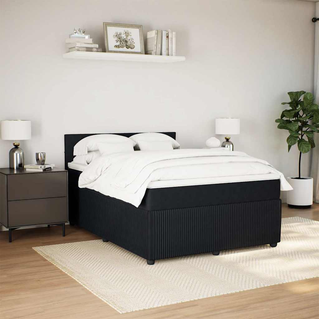 Κρεβάτι Boxspring με Στρώμα Μαύρο 140x200 εκ. Βελούδινο - Pakobazaar