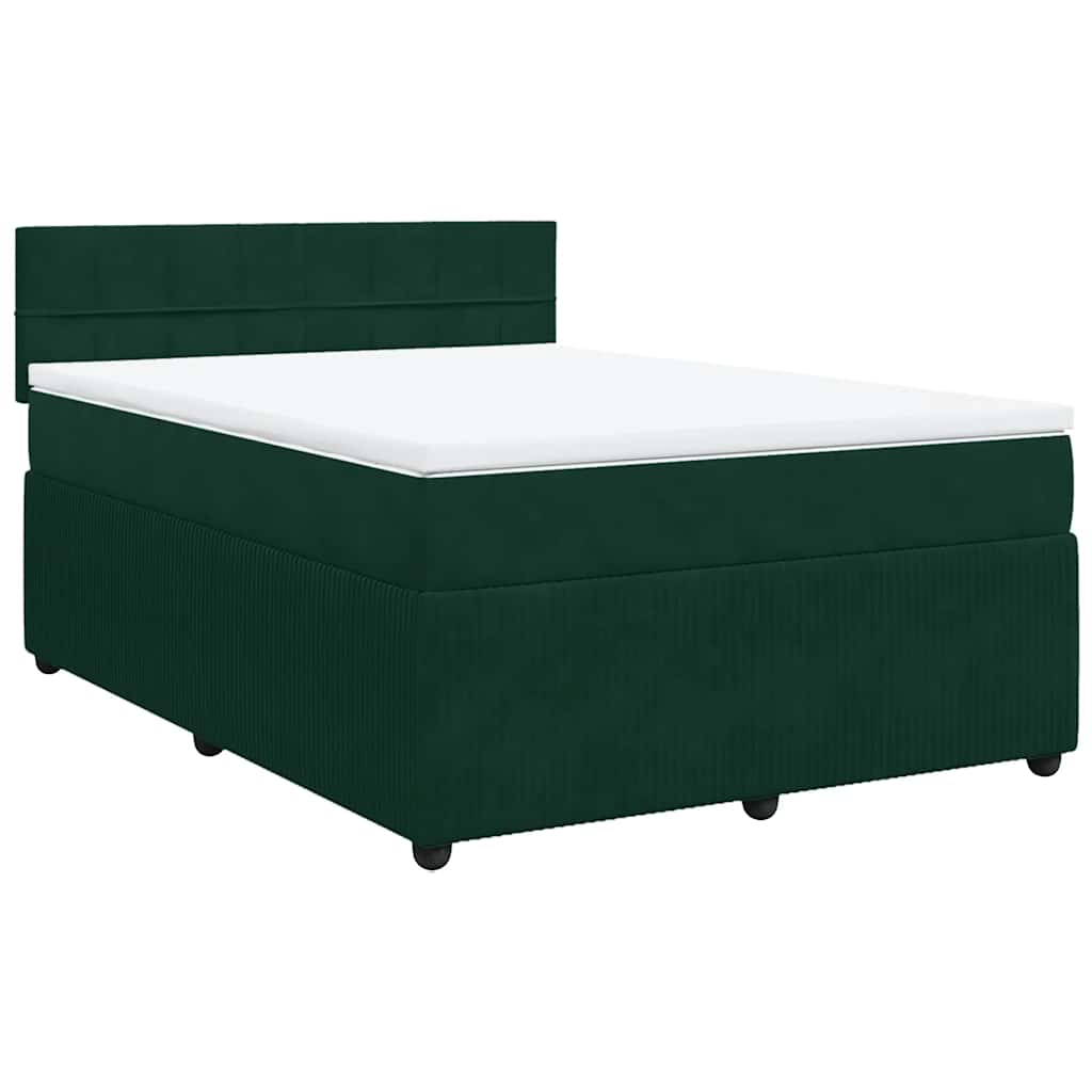 Κρεβάτι Boxspring με Στρώμα Σκούρο Πράσινο 140x200εκ. Βελούδινο - Pakobazaar