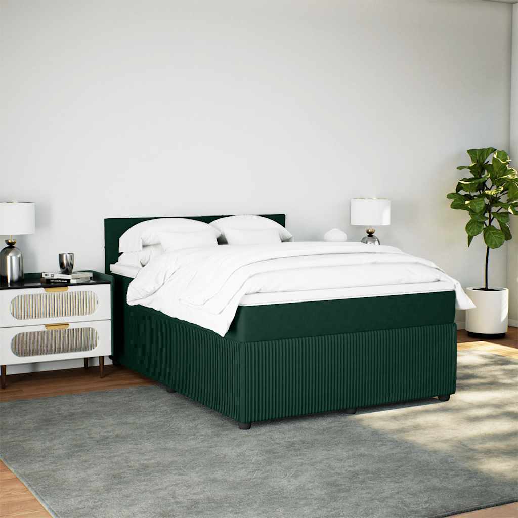 Κρεβάτι Boxspring με Στρώμα Σκούρο Πράσινο 140x200εκ. Βελούδινο - Pakobazaar