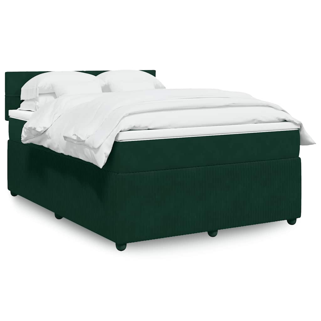 Κρεβάτι Boxspring με Στρώμα Σκούρο Πράσινο 140x200εκ. Βελούδινο - Pakobazaar