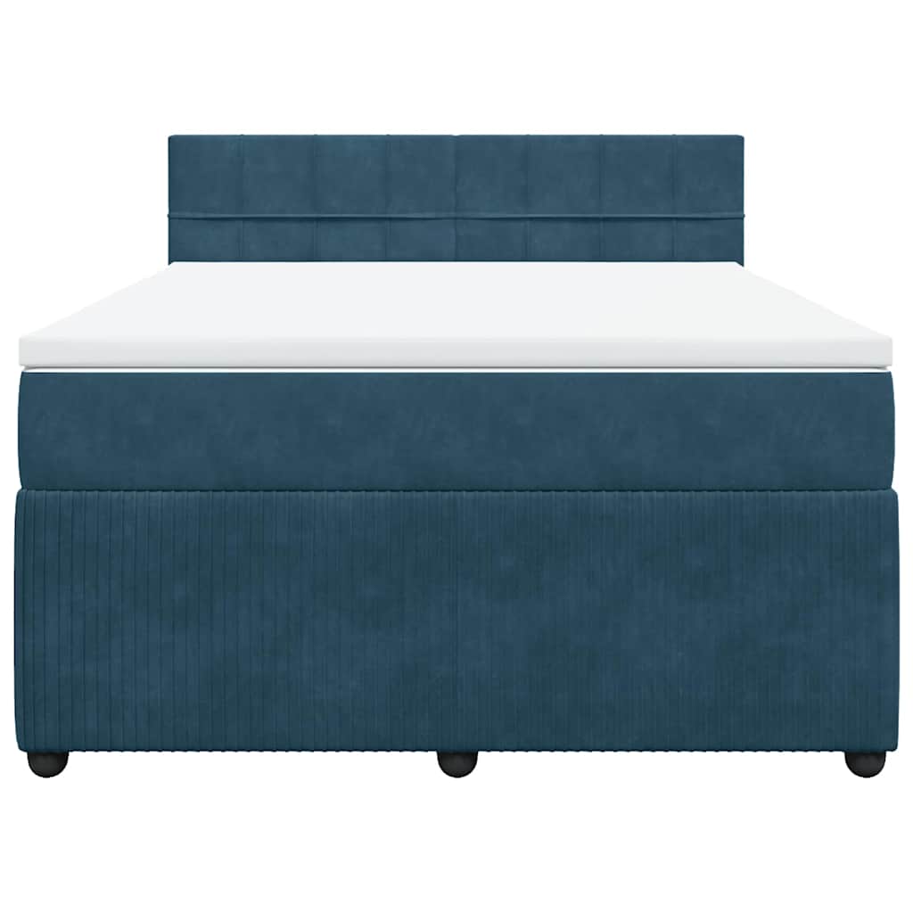 Κρεβάτι Boxspring με Στρώμα Μπλε 140x200 εκ. Βελούδινο - Pakobazaar