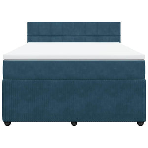 Κρεβάτι Boxspring με Στρώμα Μπλε 140x200 εκ. Βελούδινο - Pakobazaar