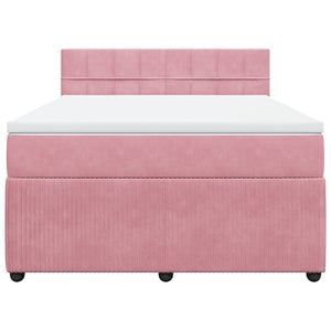 Κρεβάτι Boxspring με Στρώμα Ροζ 140x200 εκ. Βελούδινο - Pakobazaar