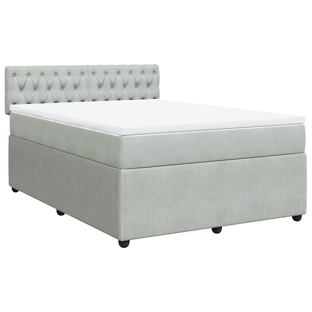 Κρεβάτι Boxspring με Στρώμα Ανοιχτό Γκρι 140x200 εκ. Βελούδινο - Pakobazaar