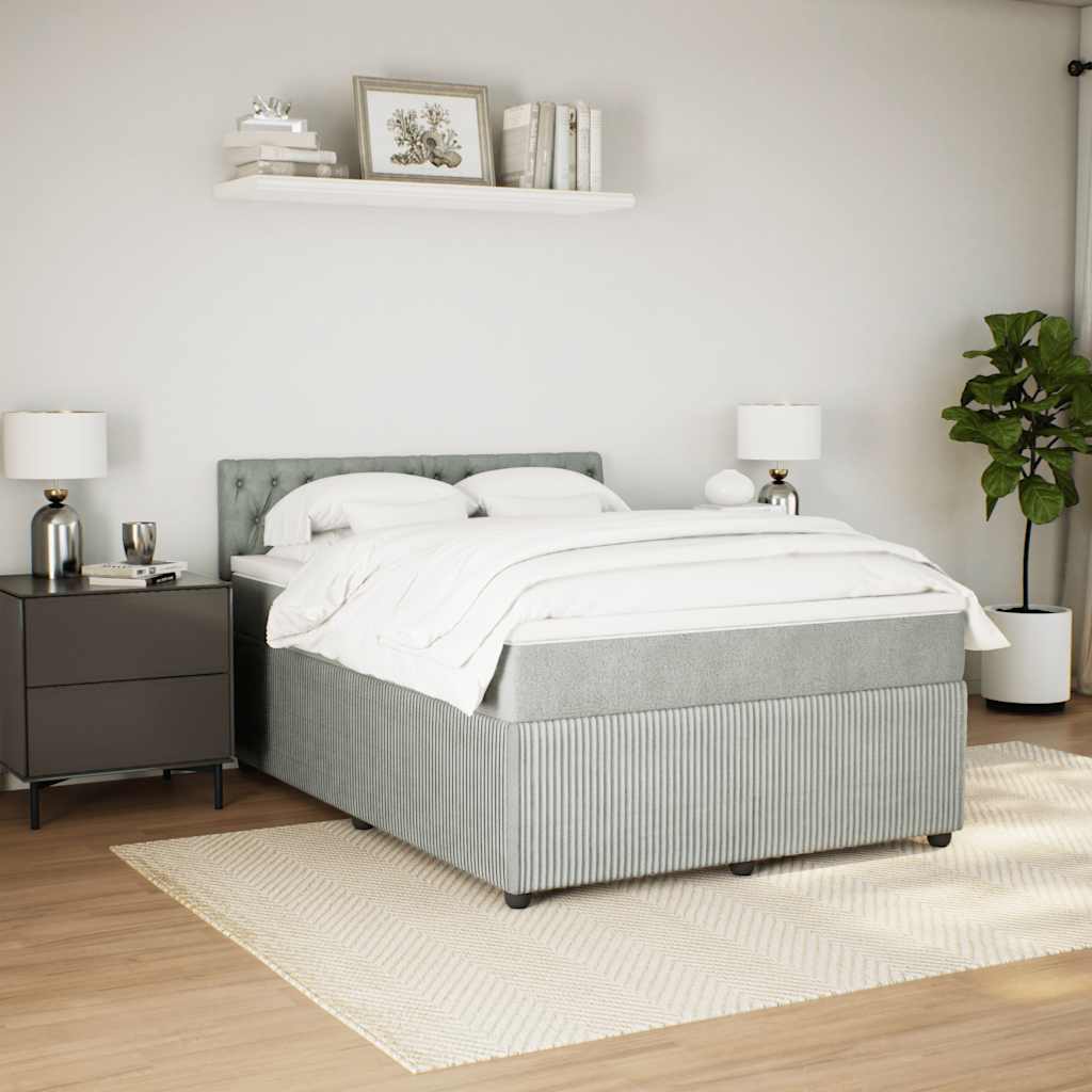 Κρεβάτι Boxspring με Στρώμα Ανοιχτό Γκρι 140x200 εκ. Βελούδινο - Pakobazaar