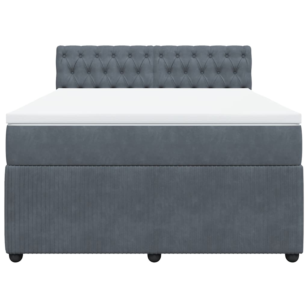 Κρεβάτι Boxspring με Στρώμα Σκούρο Γκρι 140x200 εκ. Βελούδινο