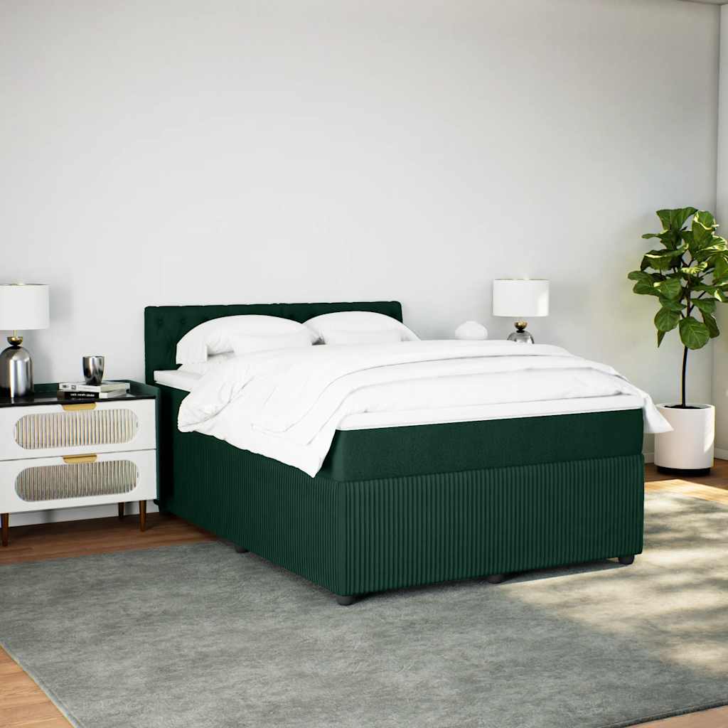 Κρεβάτι Boxspring με Στρώμα Σκούρο Πράσινο 140x200εκ. Βελούδινο - Pakobazaar