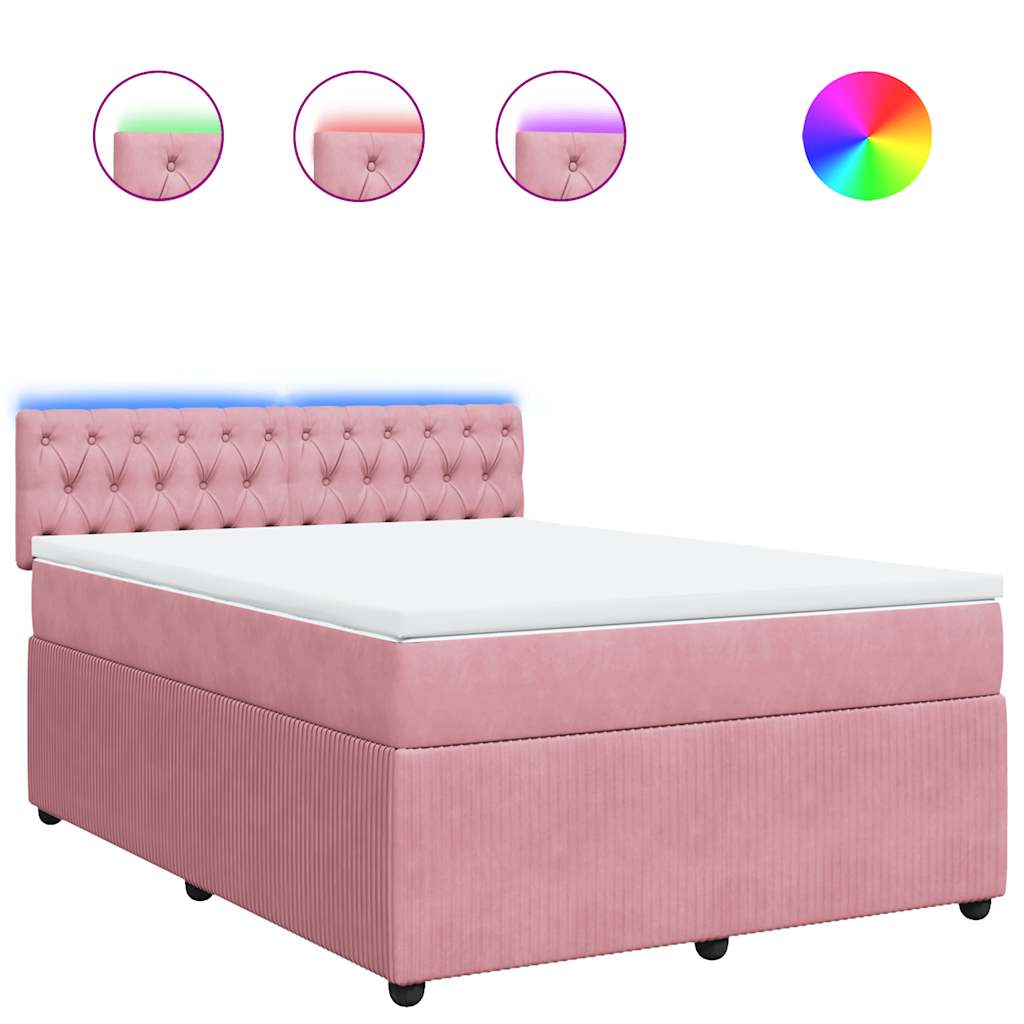 Κρεβάτι Boxspring με Στρώμα Ροζ 140x200 εκ. Βελούδινο - Pakobazaar