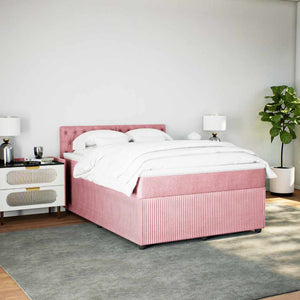 Κρεβάτι Boxspring με Στρώμα Ροζ 140x200 εκ. Βελούδινο - Pakobazaar