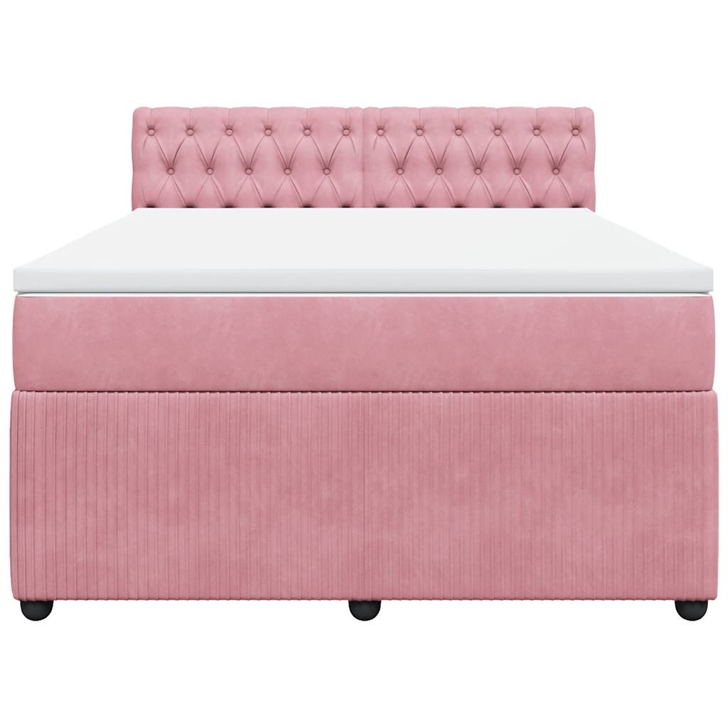Κρεβάτι Boxspring με Στρώμα Ροζ 140x200 εκ. Βελούδινο - Pakobazaar