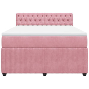 Κρεβάτι Boxspring με Στρώμα Ροζ 140x200 εκ. Βελούδινο - Pakobazaar