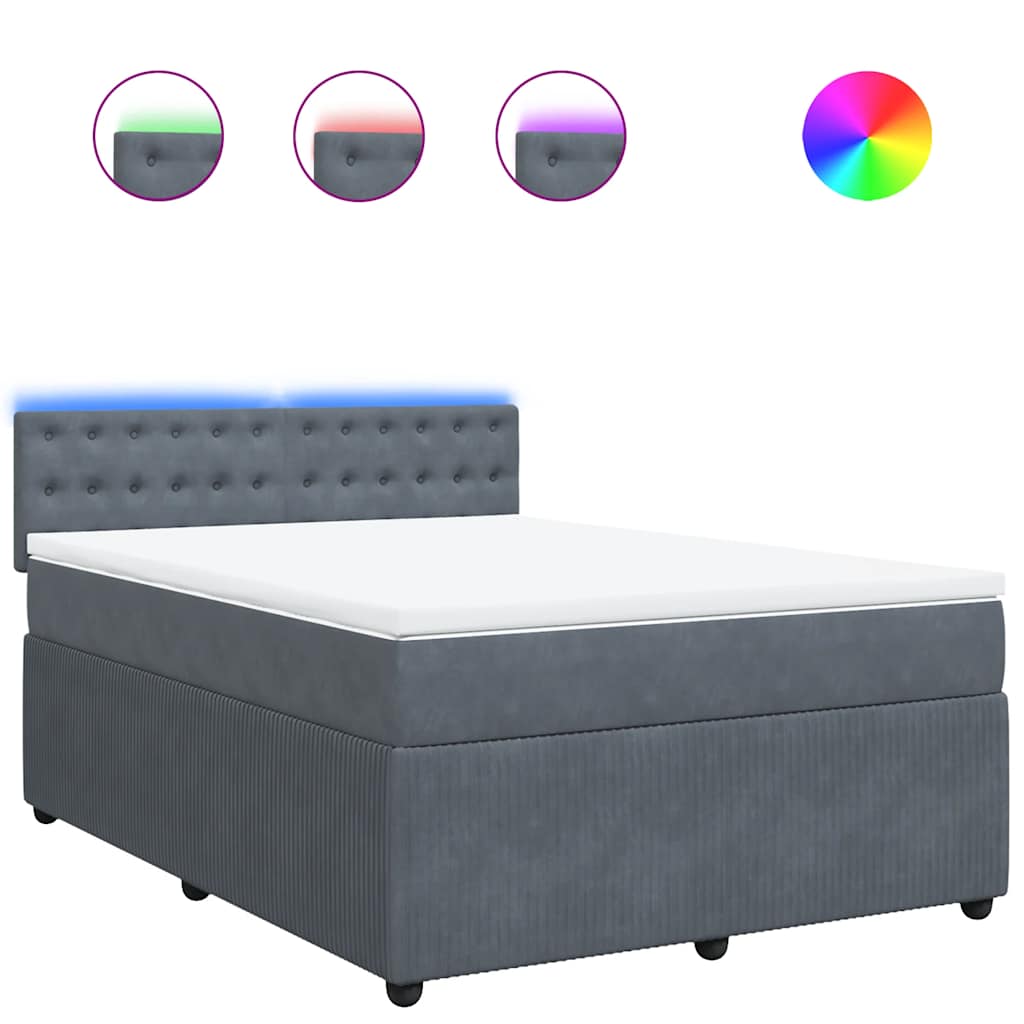 Κρεβάτι Boxspring με Στρώμα Σκούρο Γκρι 140x200 εκ. Βελούδινο - Pakobazaar