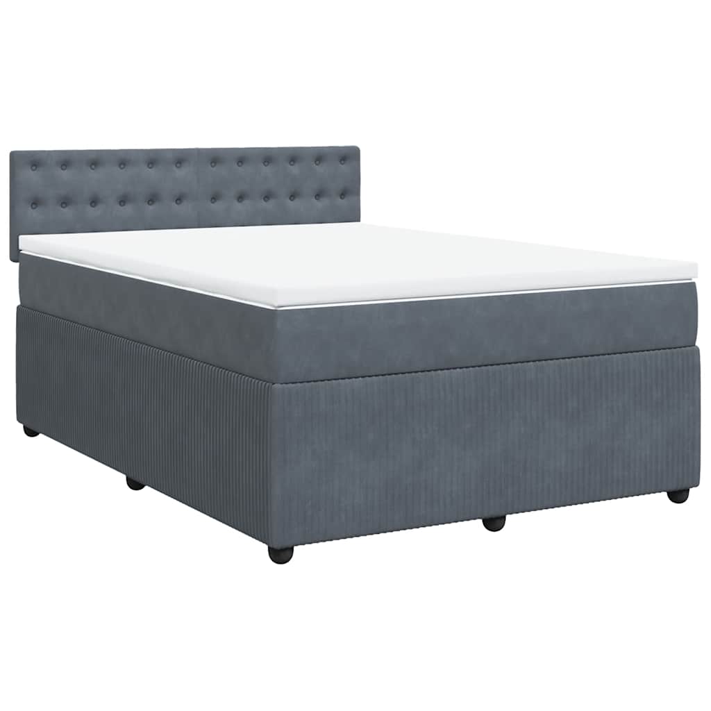 Κρεβάτι Boxspring με Στρώμα Σκούρο Γκρι 140x200 εκ. Βελούδινο - Pakobazaar