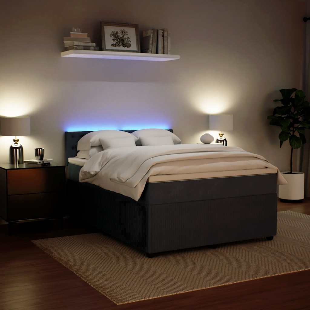 Κρεβάτι Boxspring με Στρώμα Σκούρο Γκρι 140x200 εκ. Βελούδινο - Pakobazaar
