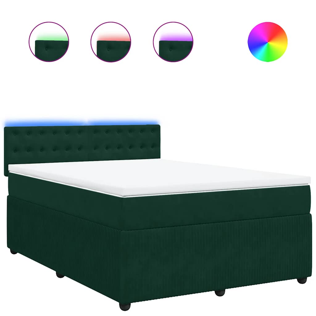 Κρεβάτι Boxspring με Στρώμα Σκούρο Πράσινο 140x200εκ. Βελούδινο - Pakobazaar
