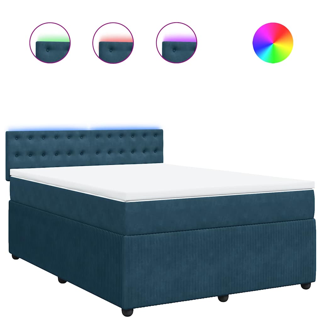 Κρεβάτι Boxspring με Στρώμα Μπλε 140x200 εκ. Βελούδινο - Pakobazaar