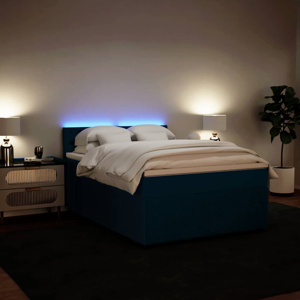 Κρεβάτι Boxspring με Στρώμα Μπλε 140x200 εκ. Βελούδινο - Pakobazaar