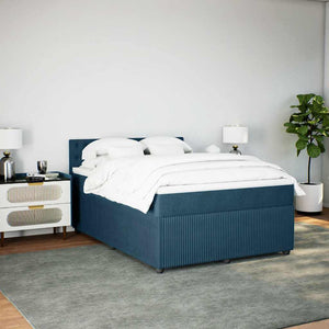 Κρεβάτι Boxspring με Στρώμα Μπλε 140x200 εκ. Βελούδινο - Pakobazaar