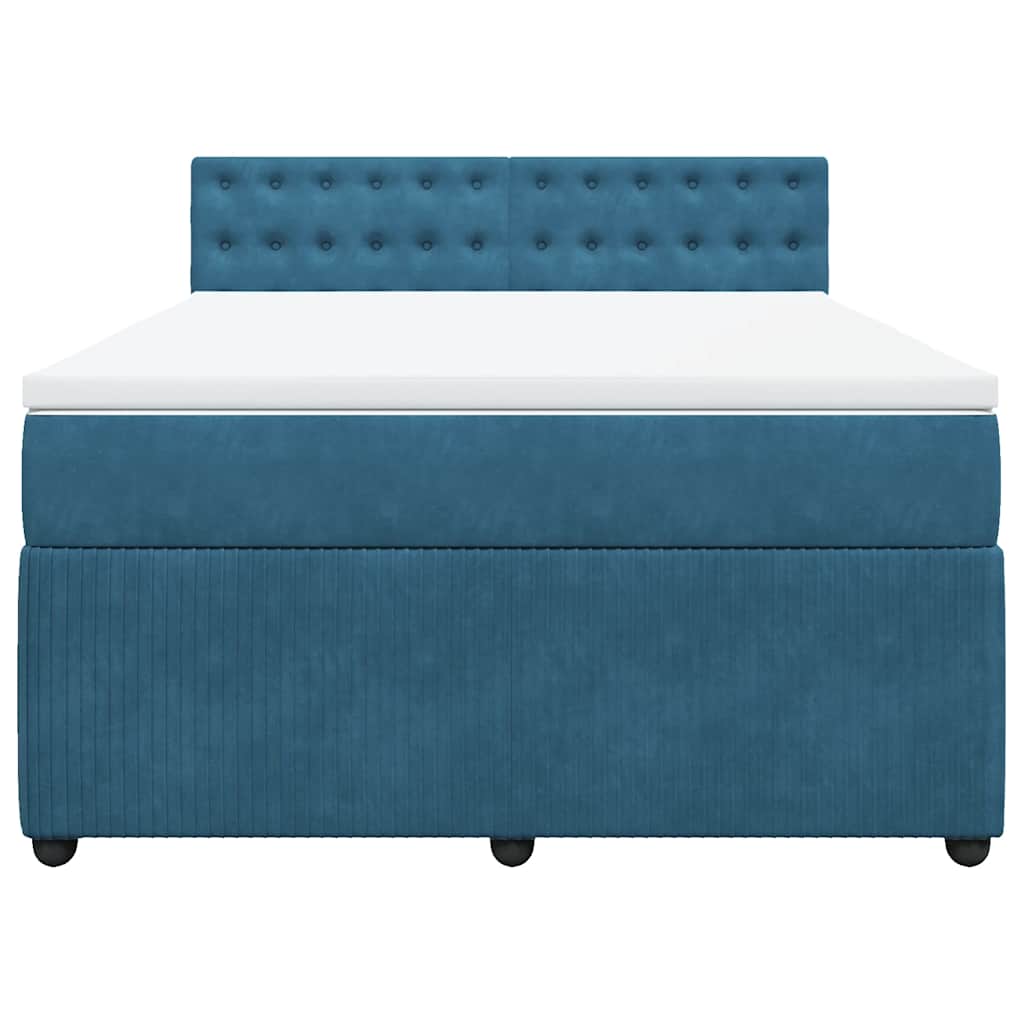 Κρεβάτι Boxspring με Στρώμα Μπλε 140x200 εκ. Βελούδινο - Pakobazaar