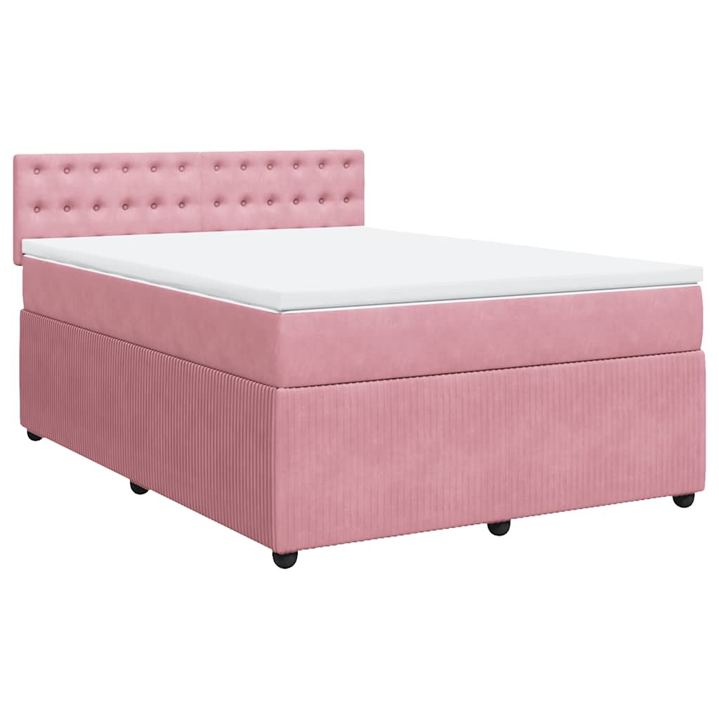 Κρεβάτι Boxspring με Στρώμα Ροζ 140x200 εκ. Βελούδινο - Pakobazaar