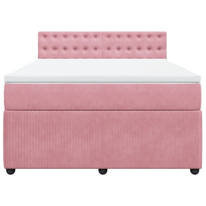 Κρεβάτι Boxspring με Στρώμα Ροζ 140x200 εκ. Βελούδινο - Pakobazaar