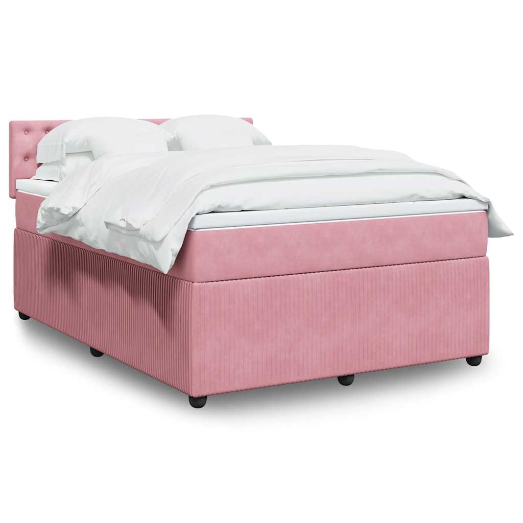 Κρεβάτι Boxspring με Στρώμα Ροζ 140x200 εκ. Βελούδινο - Pakobazaar