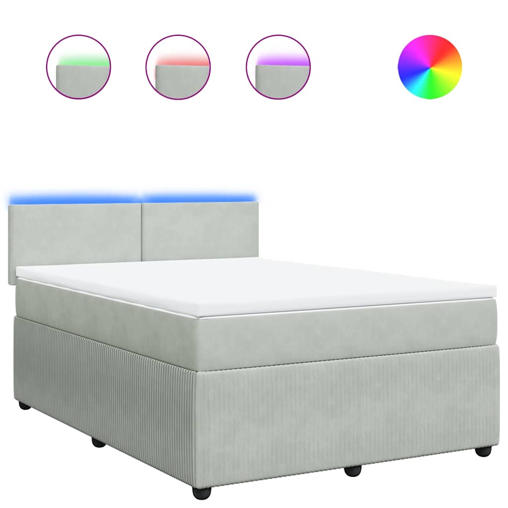 Κρεβάτι Boxspring με Στρώμα Ανοιχτό Γκρι 160x200 εκ. Βελούδινο - Pakobazaar