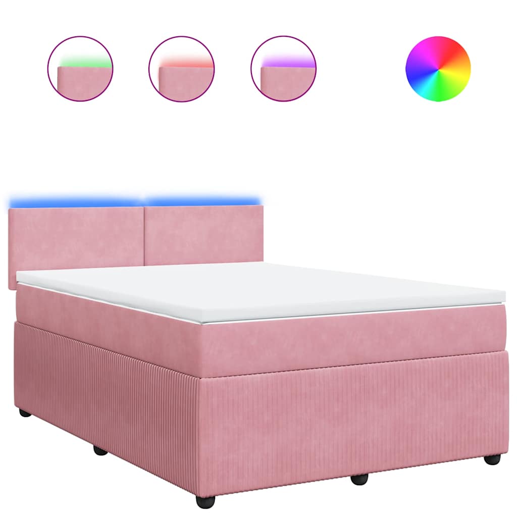 Κρεβάτι Boxspring με Στρώμα Ροζ 160x200 εκ. Βελούδινο - Pakobazaar