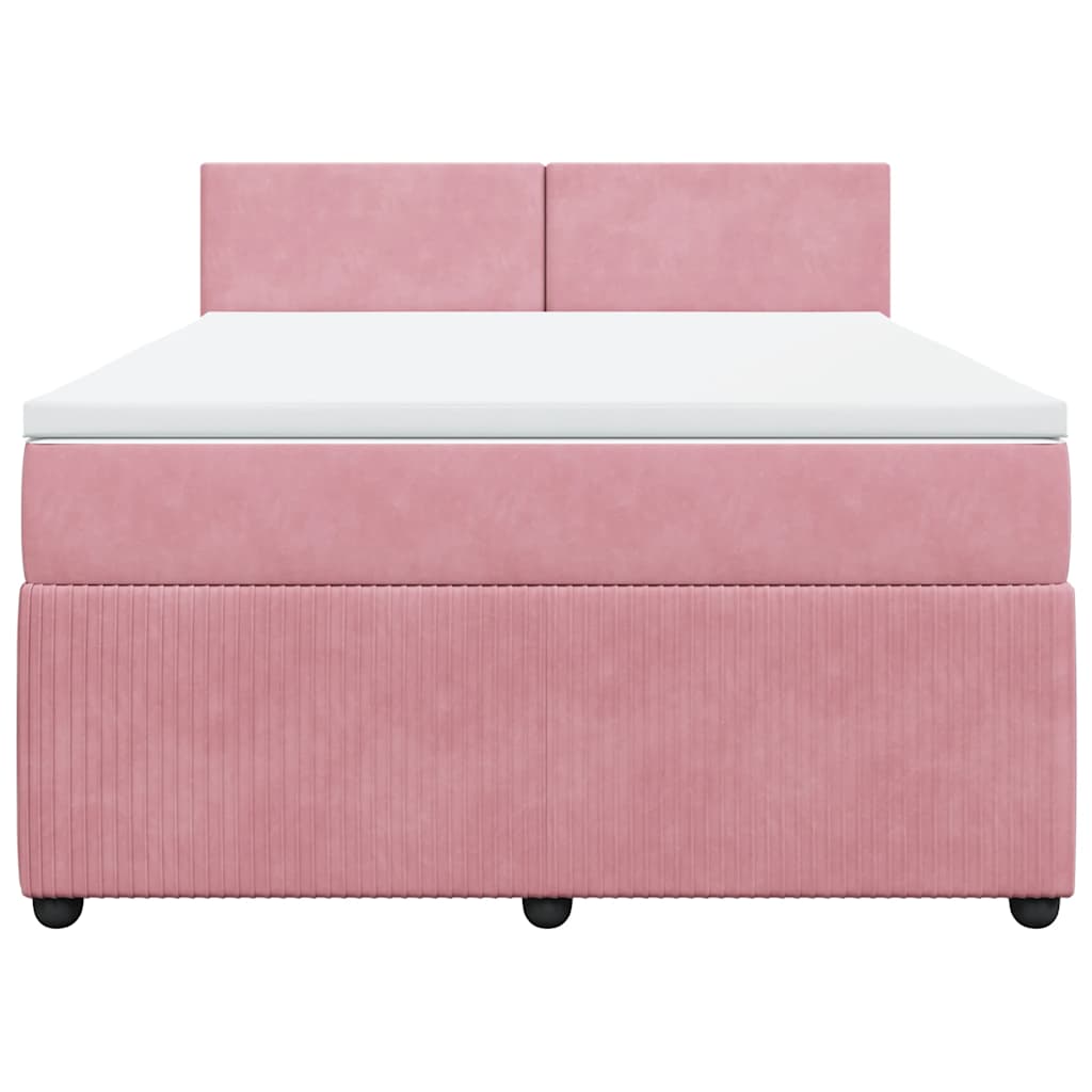 Κρεβάτι Boxspring με Στρώμα Ροζ 160x200 εκ. Βελούδινο - Pakobazaar