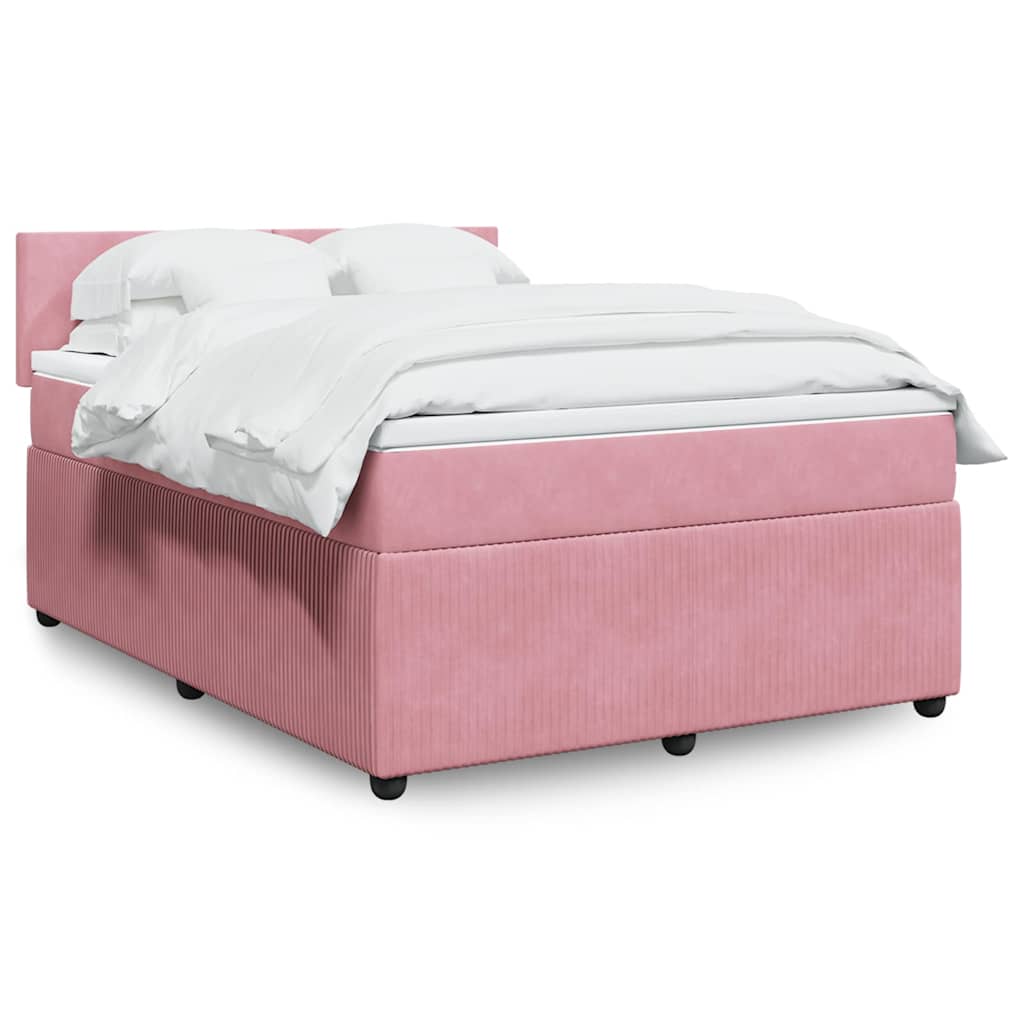 Κρεβάτι Boxspring με Στρώμα Ροζ 160x200 εκ. Βελούδινο - Pakobazaar