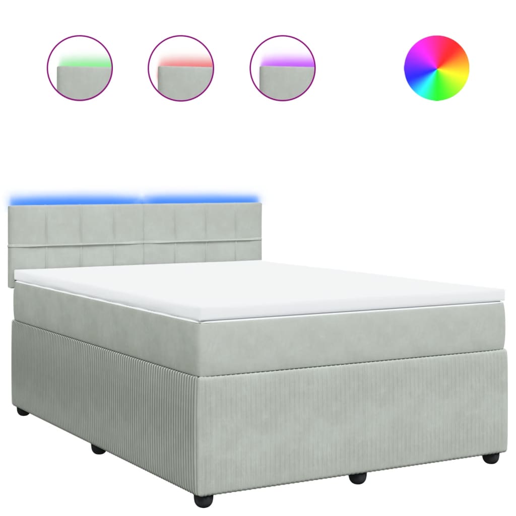 Κρεβάτι Boxspring με Στρώμα Ανοιχτό Γκρι 160x200 εκ. Βελούδινο - Pakobazaar