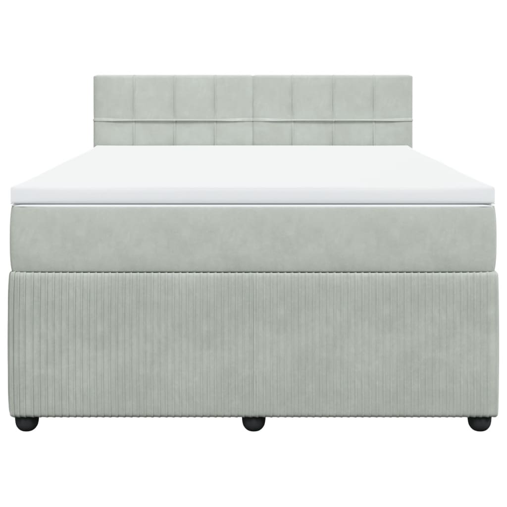 Κρεβάτι Boxspring με Στρώμα Ανοιχτό Γκρι 160x200 εκ. Βελούδινο - Pakobazaar