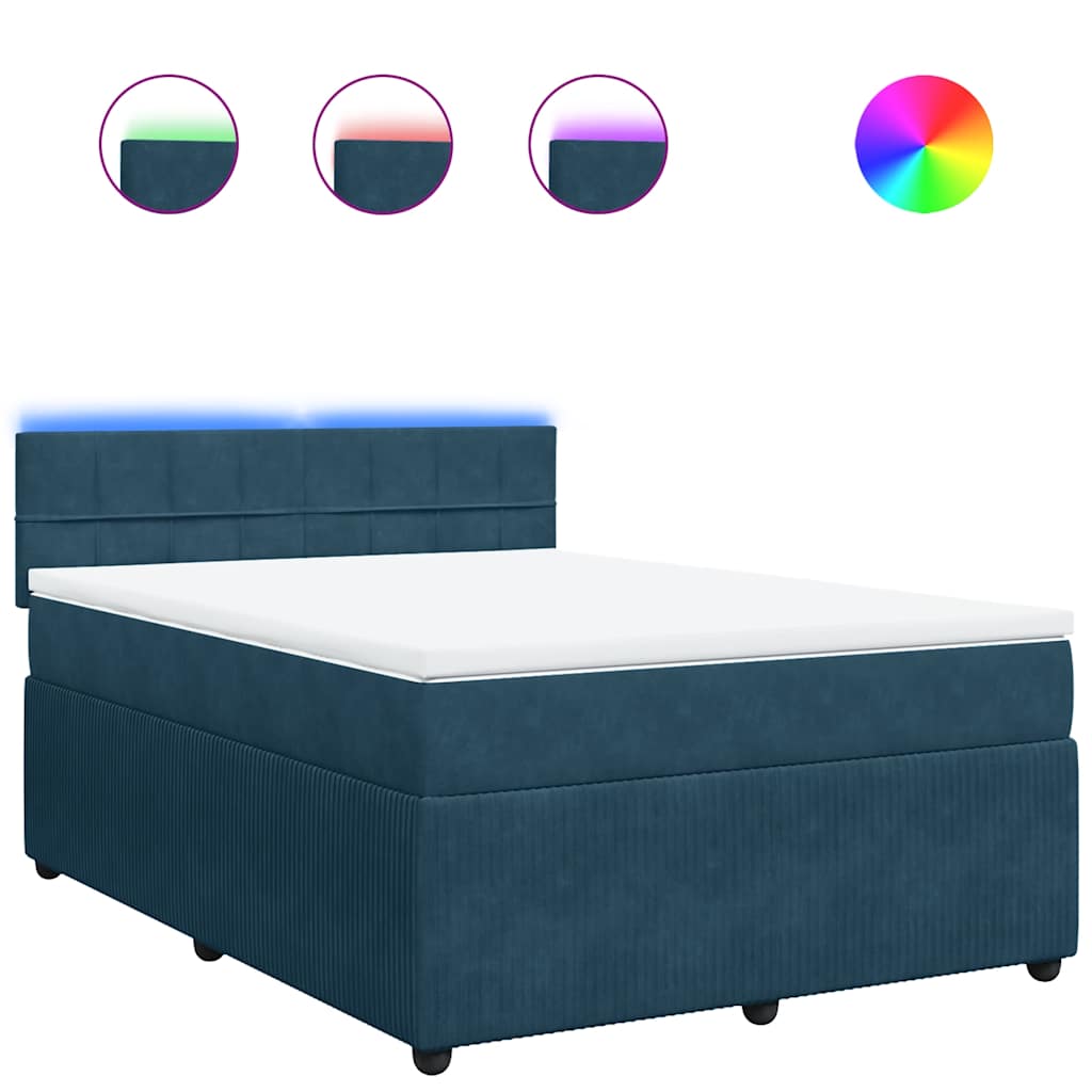 Κρεβάτι Boxspring με Στρώμα Μπλε 160x200 εκ. Βελούδινο - Pakobazaar