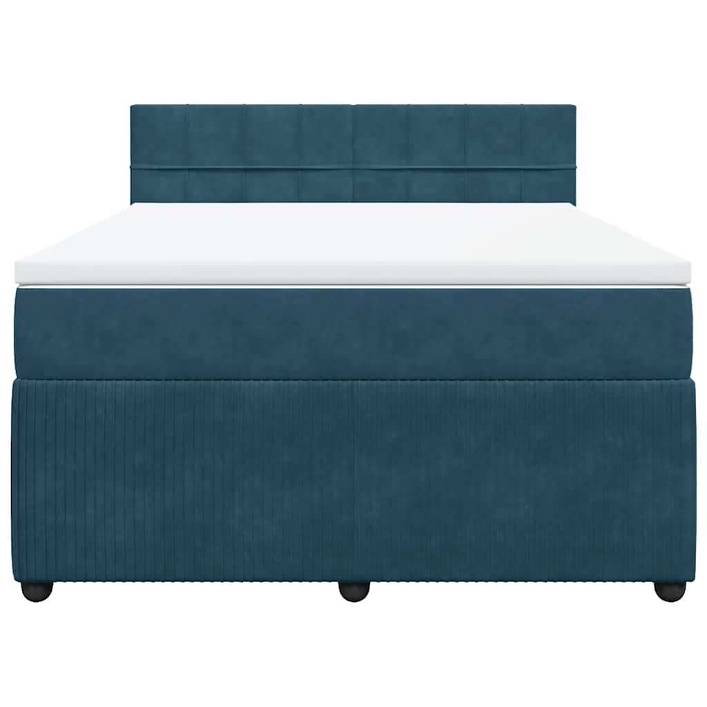 Κρεβάτι Boxspring με Στρώμα Μπλε 160x200 εκ. Βελούδινο - Pakobazaar