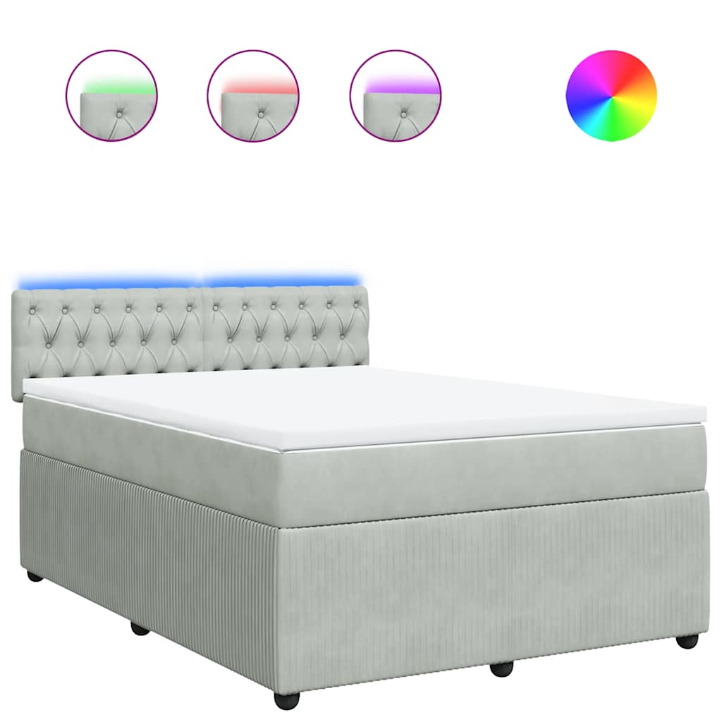 Κρεβάτι Boxspring με Στρώμα Ανοιχτό Γκρι 160x200 εκ. Βελούδινο - Pakobazaar