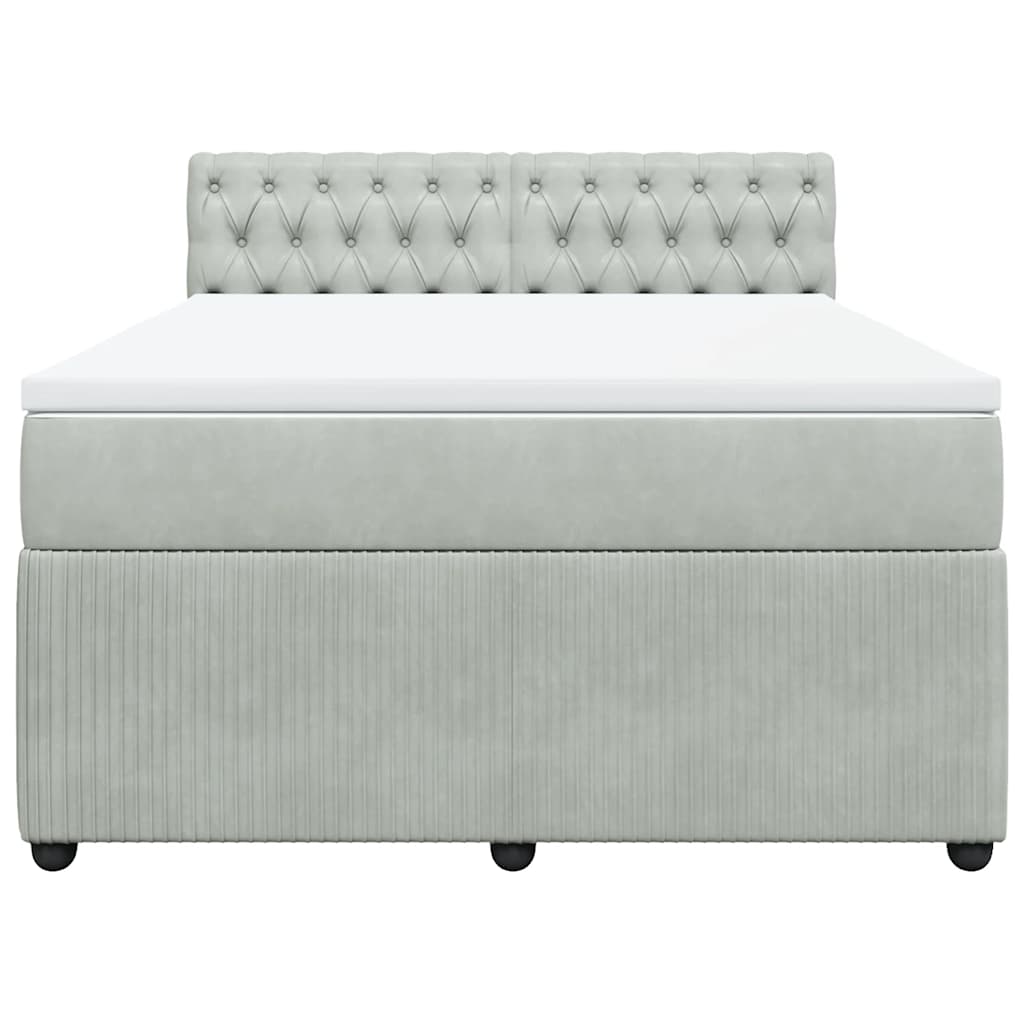 Κρεβάτι Boxspring με Στρώμα Ανοιχτό Γκρι 160x200 εκ. Βελούδινο - Pakobazaar
