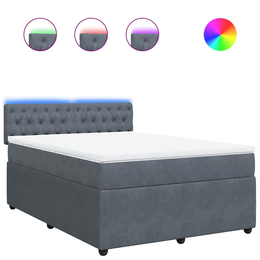 Κρεβάτι Boxspring με Στρώμα Σκούρο Γκρι 160x200 εκ. Βελούδινο - Pakobazaar