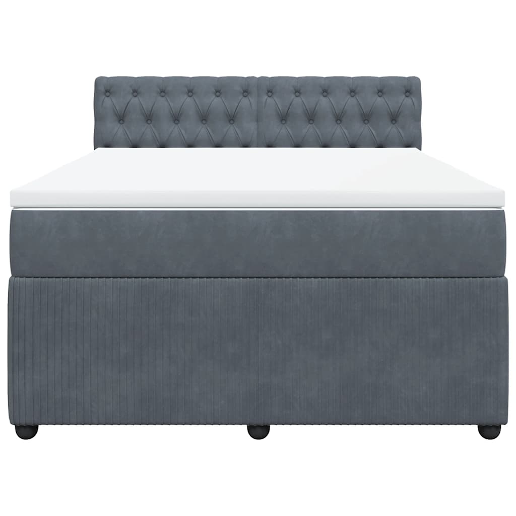 Κρεβάτι Boxspring με Στρώμα Σκούρο Γκρι 160x200 εκ. Βελούδινο - Pakobazaar
