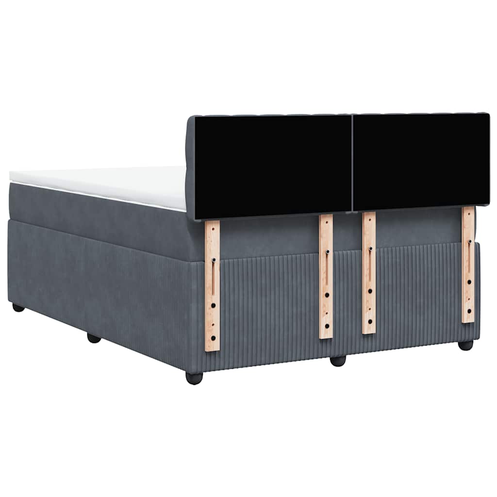 Κρεβάτι Boxspring με Στρώμα Σκούρο Γκρι 160x200 εκ. Βελούδινο - Pakobazaar