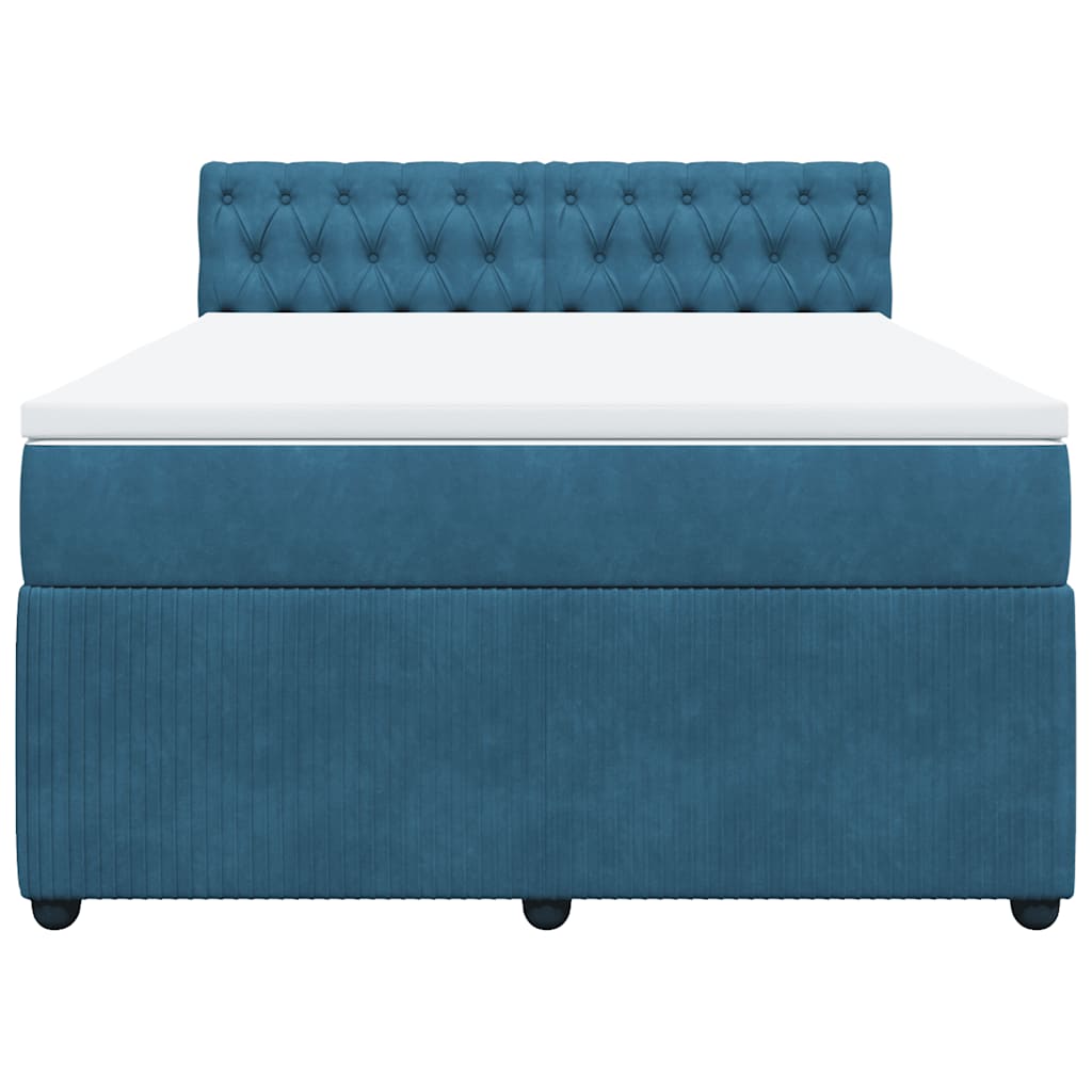 Κρεβάτι Boxspring με Στρώμα Μπλε 160x200 εκ. Βελούδινο - Pakobazaar