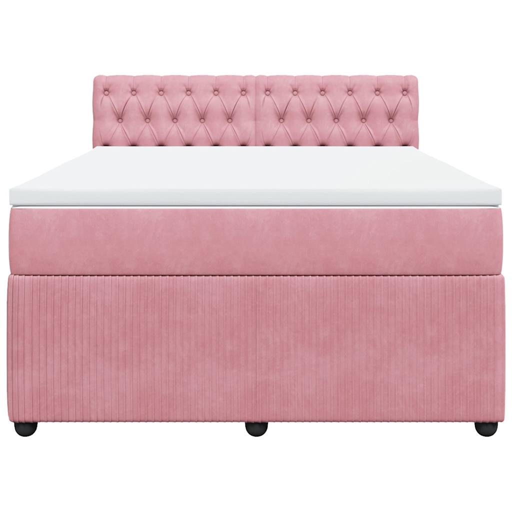 Κρεβάτι Boxspring με Στρώμα Ροζ 160x200 εκ. Βελούδινο - Pakobazaar
