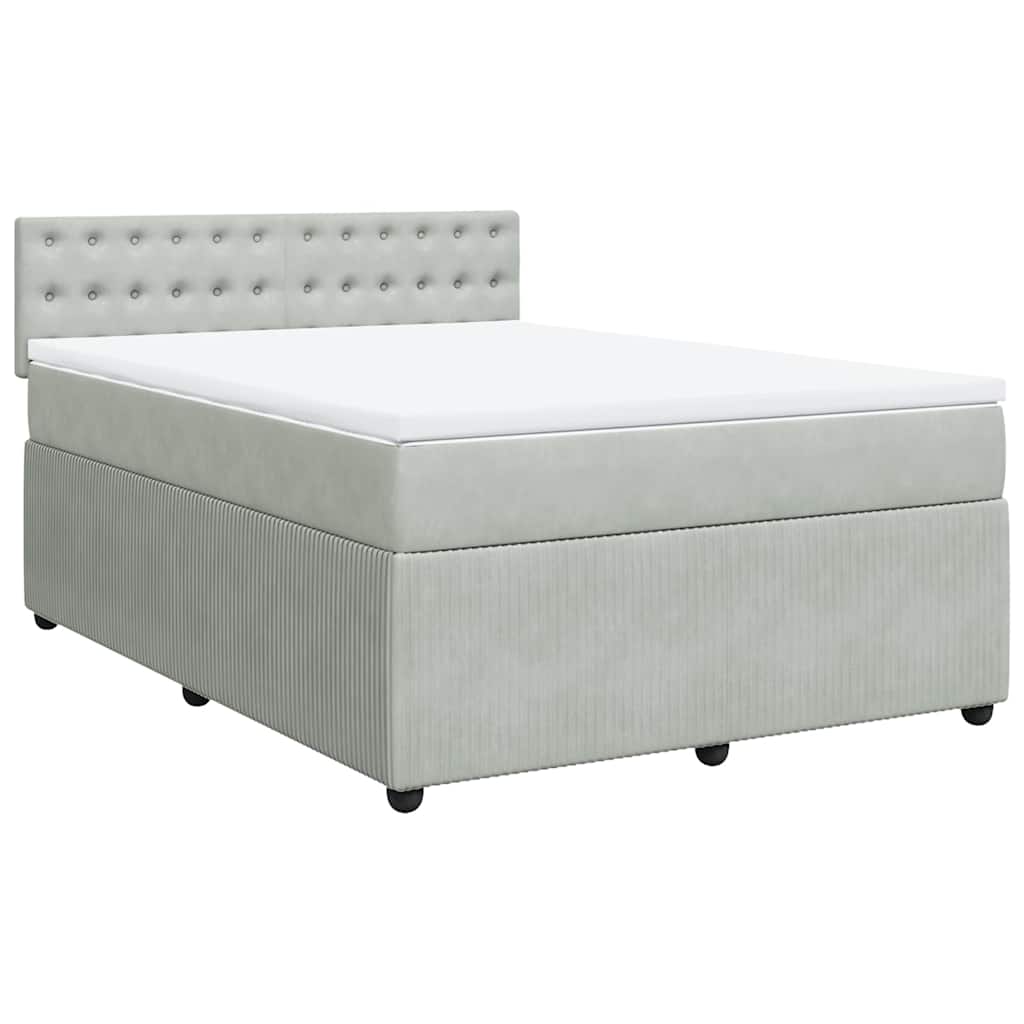 Κρεβάτι Boxspring με Στρώμα Ανοιχτό Γκρι 160x200 εκ. Βελούδινο - Pakobazaar