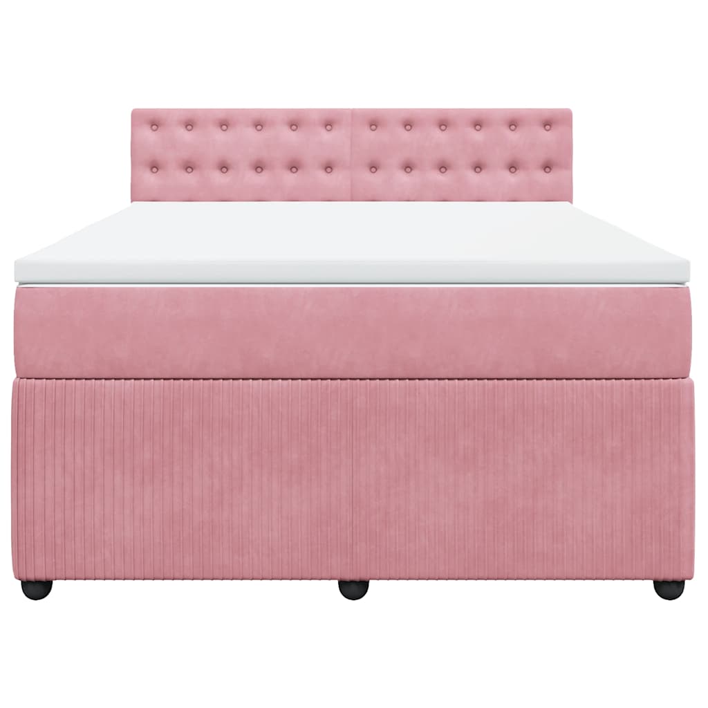 Κρεβάτι Boxspring με Στρώμα Ροζ 160x200 εκ. Βελούδινο - Pakobazaar