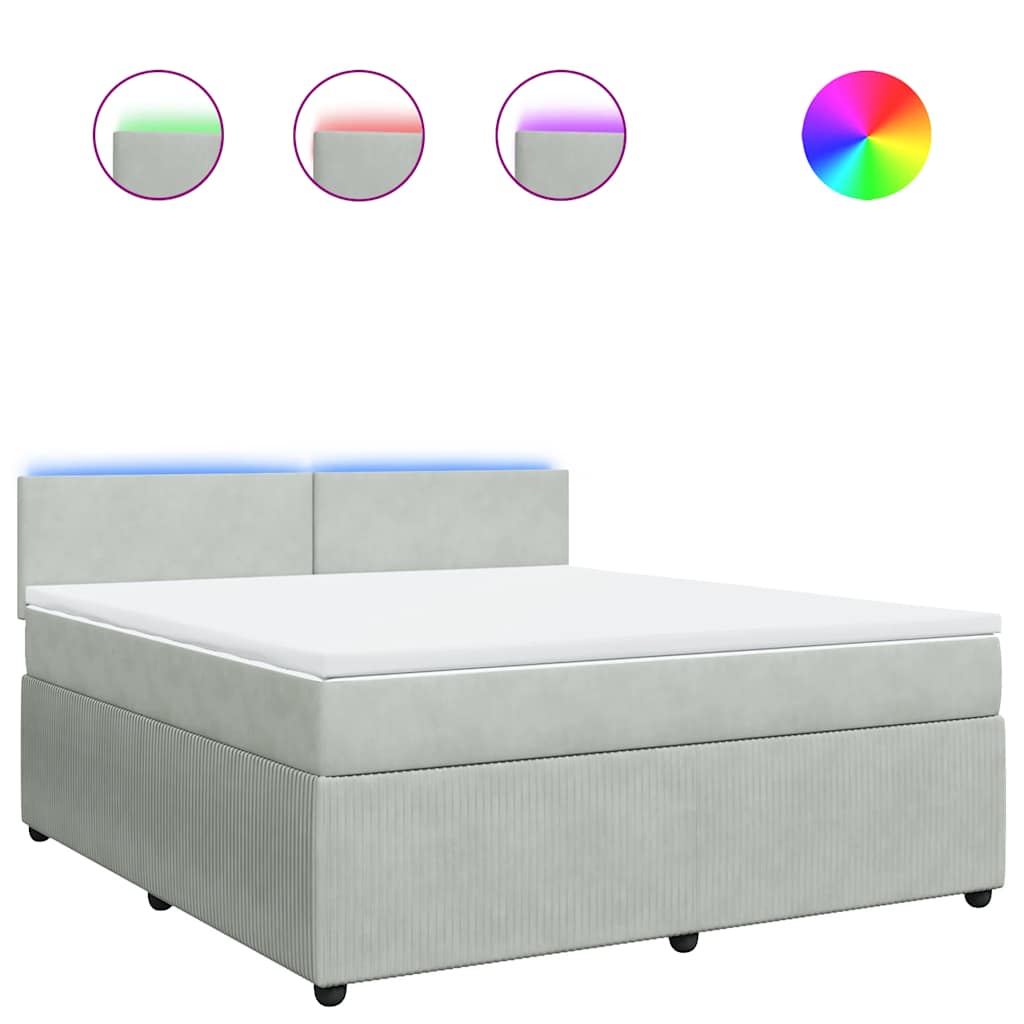 Κρεβάτι Boxspring με Στρώμα Ανοιχτό Γκρι 180x200 εκ. Βελούδινο - Pakobazaar