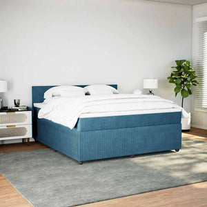 Κρεβάτι Boxspring με Στρώμα Μπλε 180x200 εκ. Βελούδινο - Pakobazaar