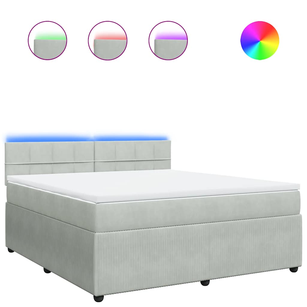 Κρεβάτι Boxspring με Στρώμα Ανοιχτό Γκρι 180x200 εκ. Βελούδινο - Pakobazaar