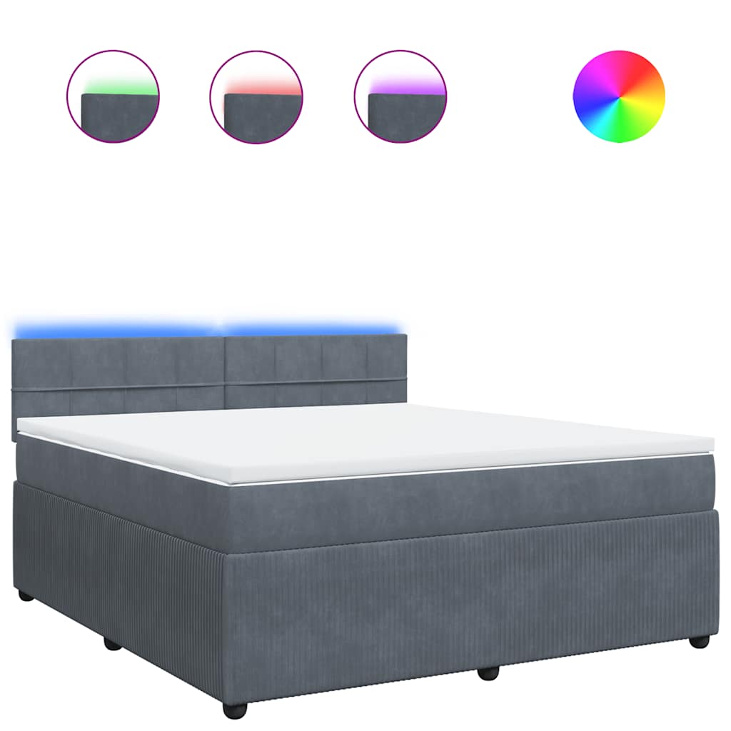 Κρεβάτι Boxspring με Στρώμα Σκούρο Γκρι 180x200 εκ. Βελούδινο - Pakobazaar