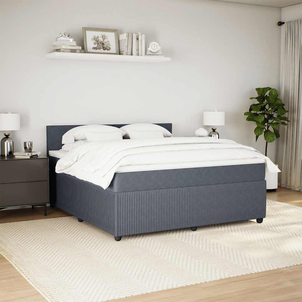 Κρεβάτι Boxspring με Στρώμα Σκούρο Γκρι 180x200 εκ. Βελούδινο - Pakobazaar